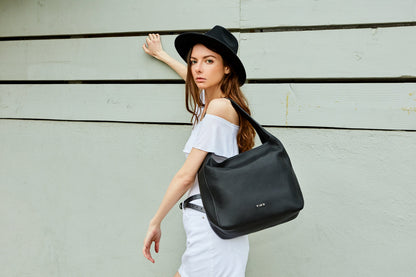 Pebbled Leather Hobo Shoulder Bag